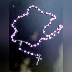 Pink Rosary Rose Beads Necklace